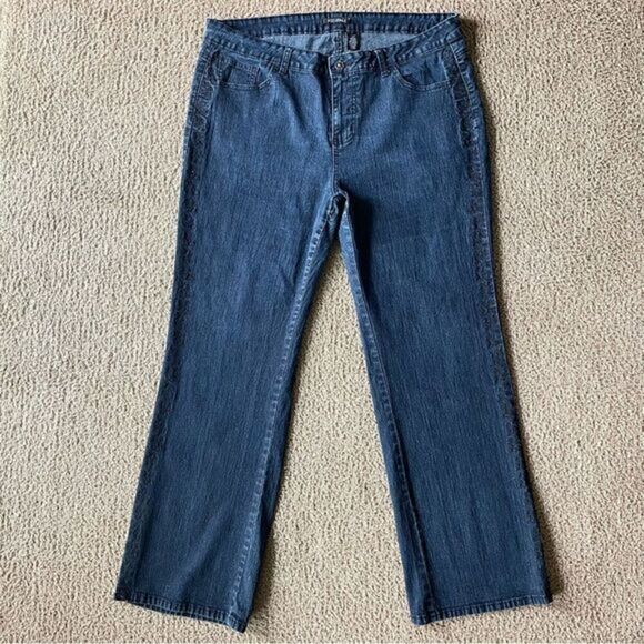 Roz & Ali Straight Leg Embroidered Dark Denim Stretch Jeans Women’s Size 20 - Picture 1 of 10